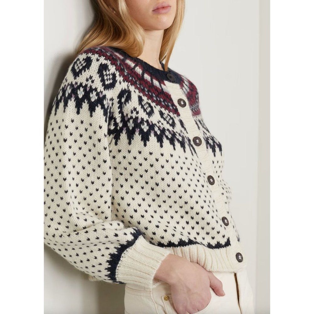 The Great. The Heart Fair Isle Cardigan Sweater Alpaca Wool Blend